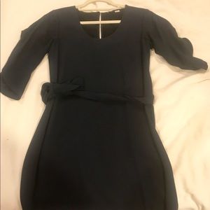 DVF Navy Blue Mini Dress Split 3/4 Sleeve w/belt